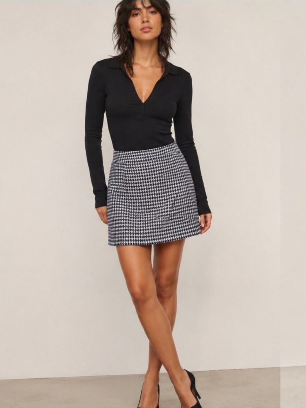 Kasper Black & White Houndstooth Skirt 4 Petite Classic Career